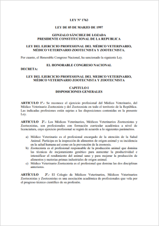 Picture of Ley 760 - Ley del ejercicio profesional del médico veterinazrio, zootecnista