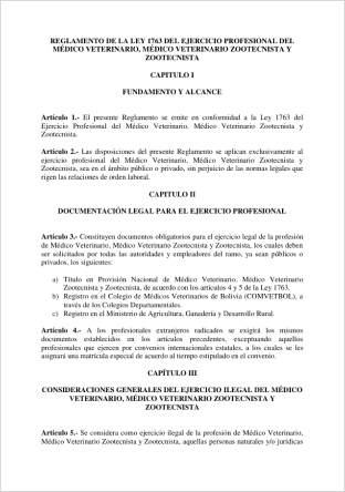 Picture of Reglamento de la ley 1763 del ejercicio profesional del médico veterinario, veterinario y zootecnista
